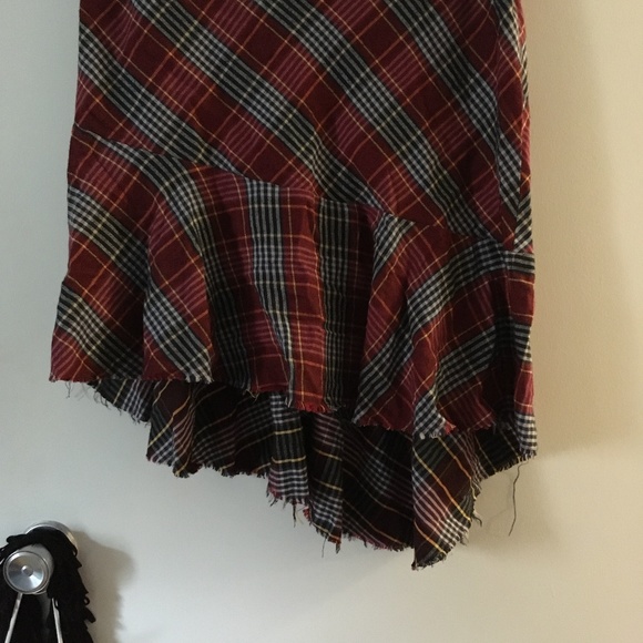 UO ANTHROPOLOGIE Plaid Cotton Flannel Asymmetric Frayed Hem Skirt L - Picture 2 of 6